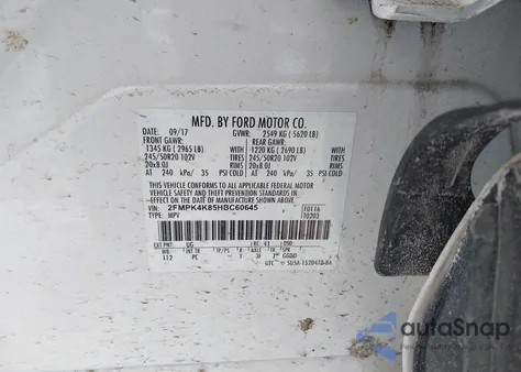 2017 Ford Edge Titanium z USA, uszkodzony, nr VIN 2FMPK4K85HBC60645